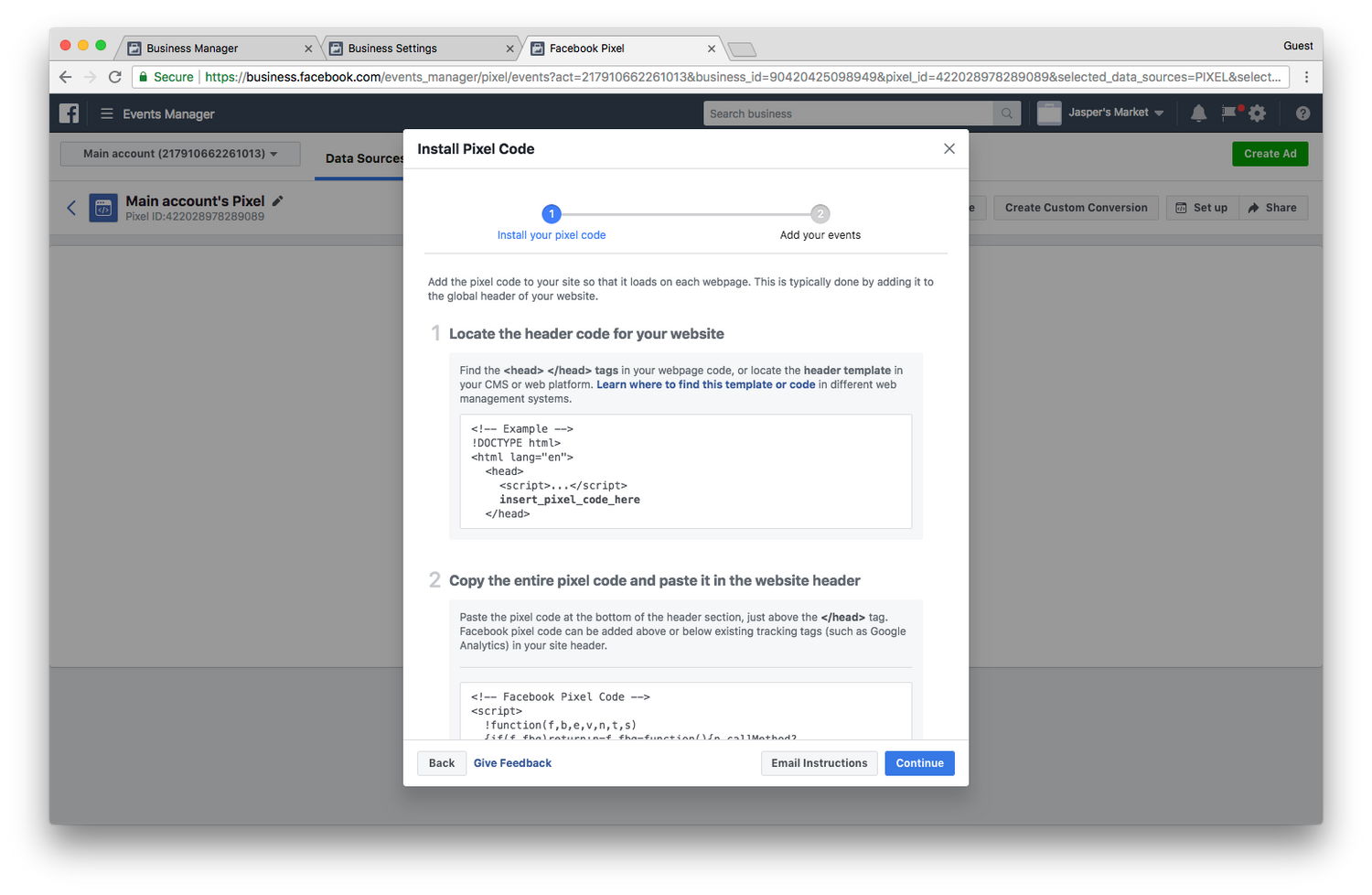 Install Facebook pixel
