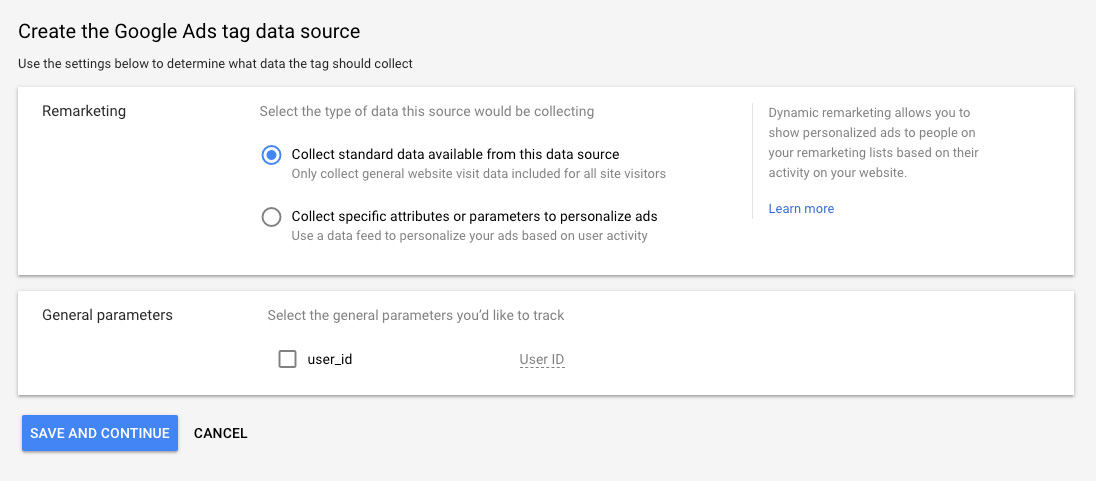google remarketing tag data